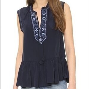 Rebecca Taylor Silk Peplum Top Embroidered Sleeveless Blouse‎ Size 2